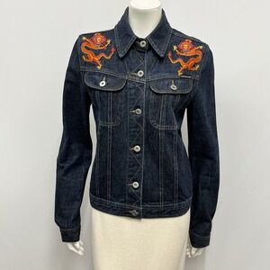 J&ANS Dolce & Gabbana Jean Jacket Blue Embroidered DRAGON On Each Shoulder Small